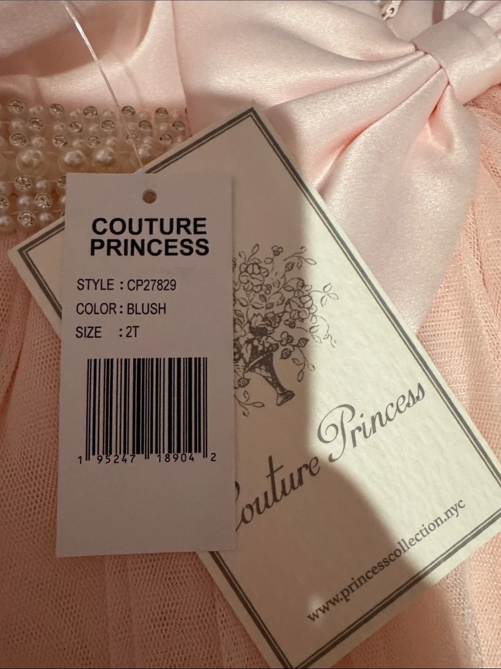 Couture Princess Pearl-Trim Pink Tulle Party Dress for Girls